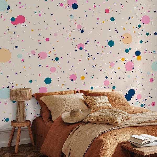 Papier peint - Dots Speckles and Splatters Multicolored Cheerful Pattern on a Light Pink Background