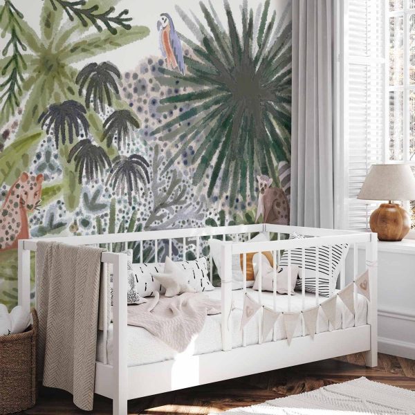 Papier peint - Flora of Madagascar - Tropical Landscape With Watercolour Animals