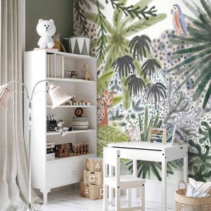 Papier peint - Flora of Madagascar - Tropical Landscape With Watercolour Animals