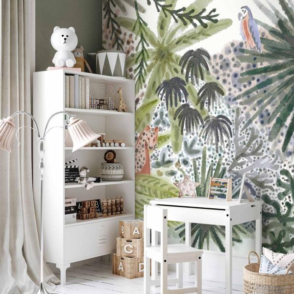 Papier peint - Flora of Madagascar - Tropical Landscape With Watercolour Animals