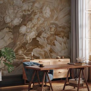 Papier peint - Floral Ornaments Carved in Delicate Sepia and Brown Shades