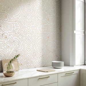Papier peint - Geometric Pattern Shades of Gold and Marble Stone