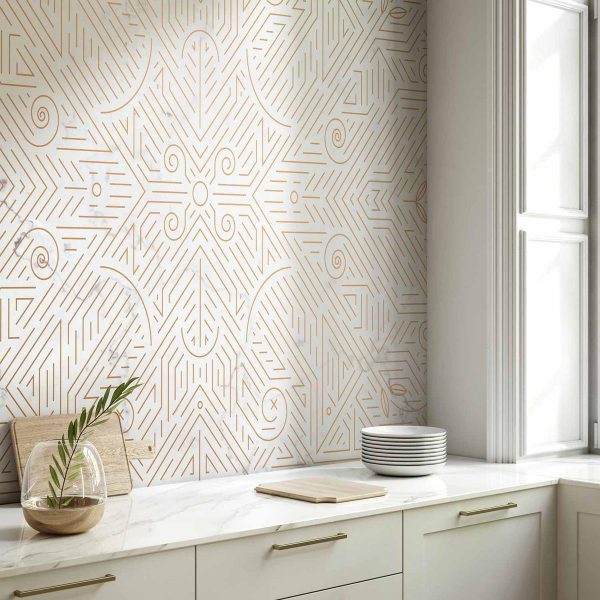 Papier peint - Geometric Pattern Shades of Gold and Marble Stone