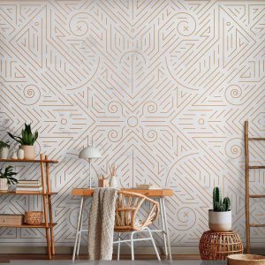 Papier peint - Geometric Pattern Shades of Gold and Marble Stone