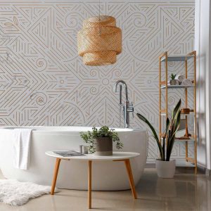 Papier peint - Geometric Pattern Shades of Gold and Marble Stone