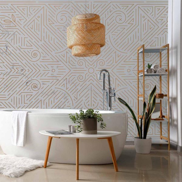 Papier peint - Geometric Pattern Shades of Gold and Marble Stone