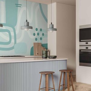 Papier peint - Geometric forms and patterns - abstract background with turquoise patterns