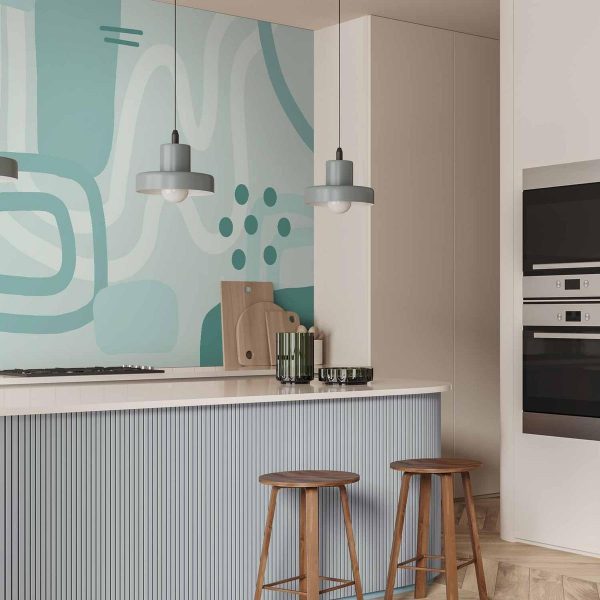 Papier peint - Geometric forms and patterns - abstract background with turquoise patterns