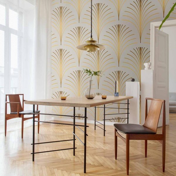 Papier peint - Gold Linear Pattern on Marble Background