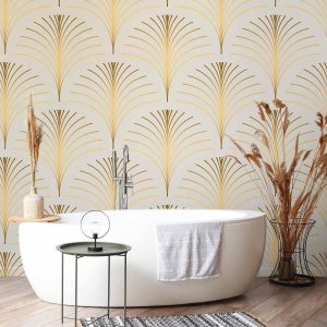 Papier peint - Gold Linear Pattern on Marble Background