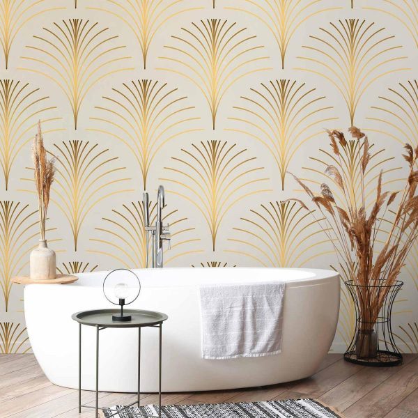 Papier peint - Gold Linear Pattern on Marble Background
