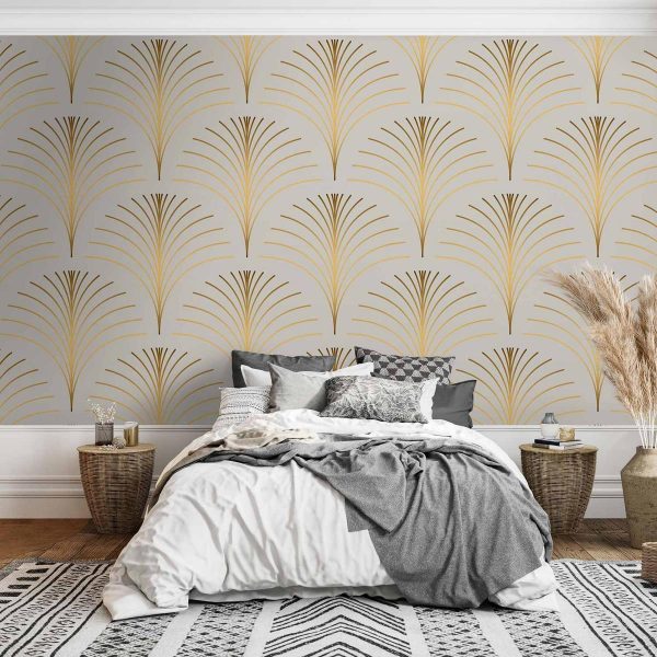 Papier peint - Gold Linear Pattern on Marble Background