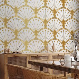 Papier peint - Gold and Marble Art Deco-inspired Pattern