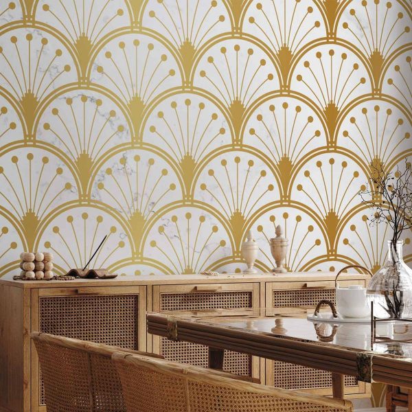 Papier peint - Gold and Marble Art Deco-inspired Pattern