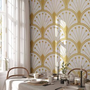 Papier peint - Gold and Marble Art Deco-inspired Pattern