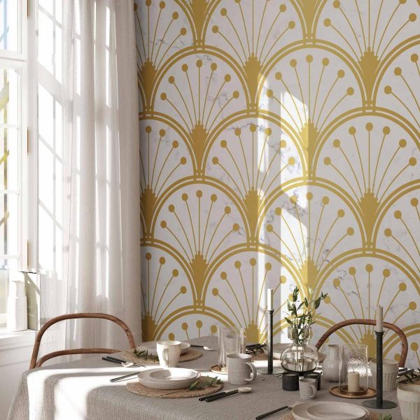 Papier peint - Gold and Marble Art Deco-inspired Pattern