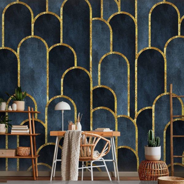 Papier peint - Gold and Navy Blue Pattern