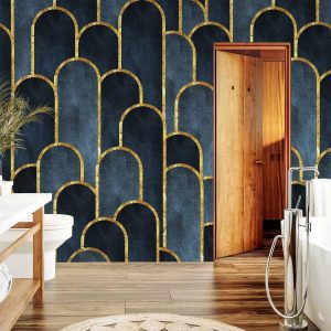 Papier peint - Gold and Navy Blue Pattern