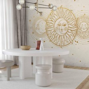 Papier peint - Golden Sun and Moon - Artistic Illustration in Retro Style