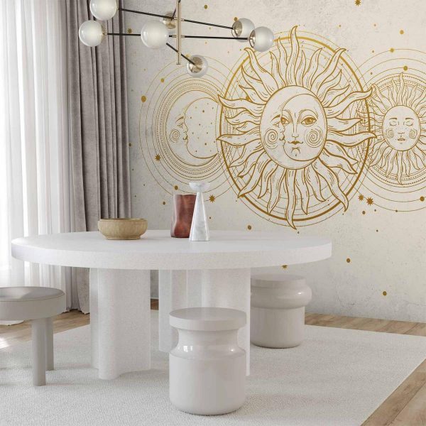 Papier peint - Golden Sun and Moon - Artistic Illustration in Retro Style