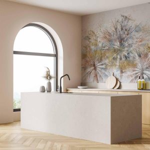 Papier peint - Grey palms - plant motif in an abstract composition with patterns