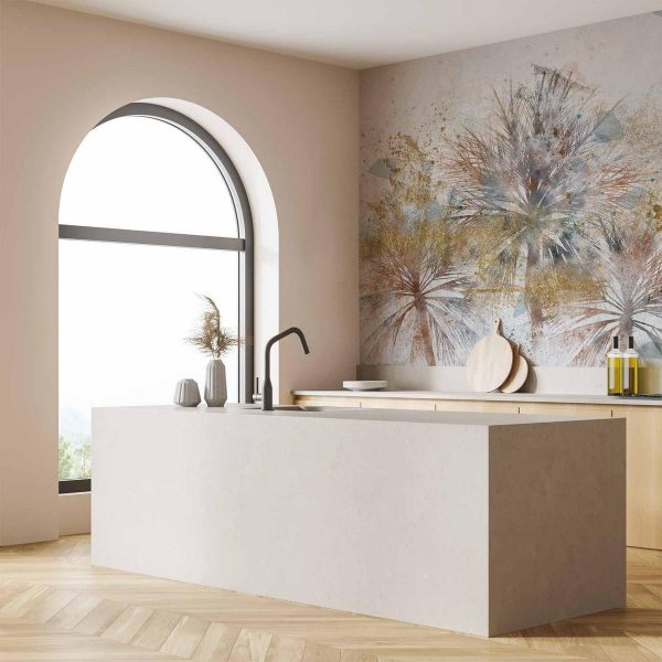 Papier peint - Grey palms - plant motif in an abstract composition with patterns