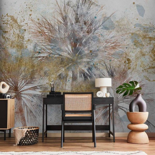 Papier peint - Grey palms - plant motif in an abstract composition with patterns