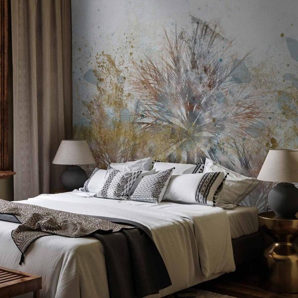 Papier peint - Grey palms - plant motif in an abstract composition with patterns