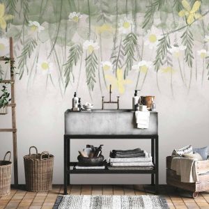 Papier peint - Home herbarium - subtle floral motif with flowers in watercolour style