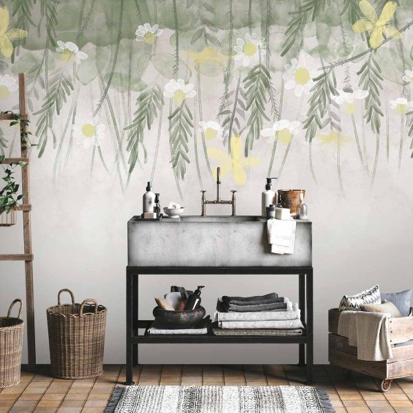 Papier peint - Home herbarium - subtle floral motif with flowers in watercolour style