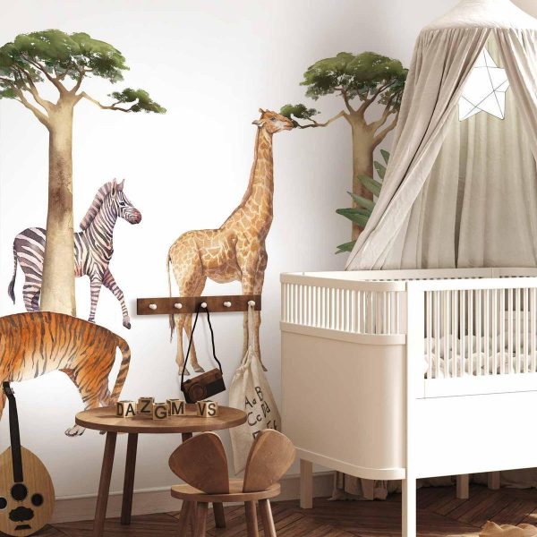 Papier peint - Jungle Animals on White Background Made With Watercolour Technique