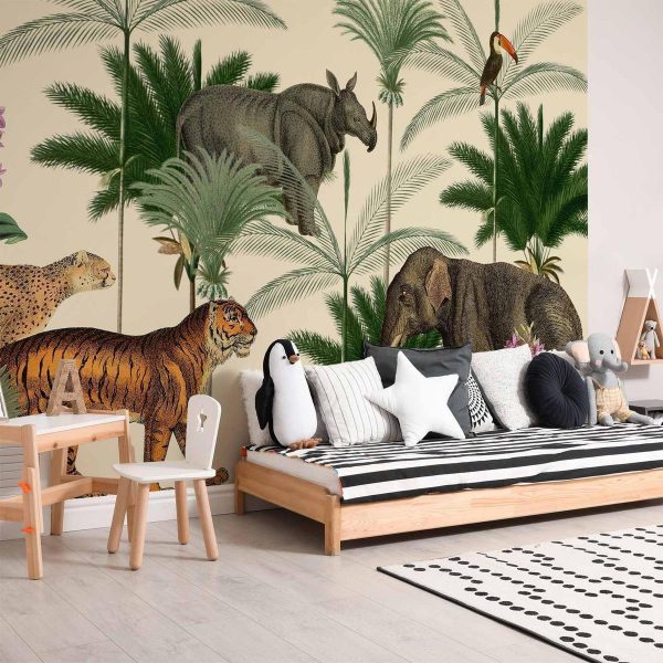 Papier peint - Jungle Land With Animals in the Style of Old Engravings