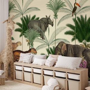 Papier peint - Jungle Land With Animals in the Style of Old Engravings