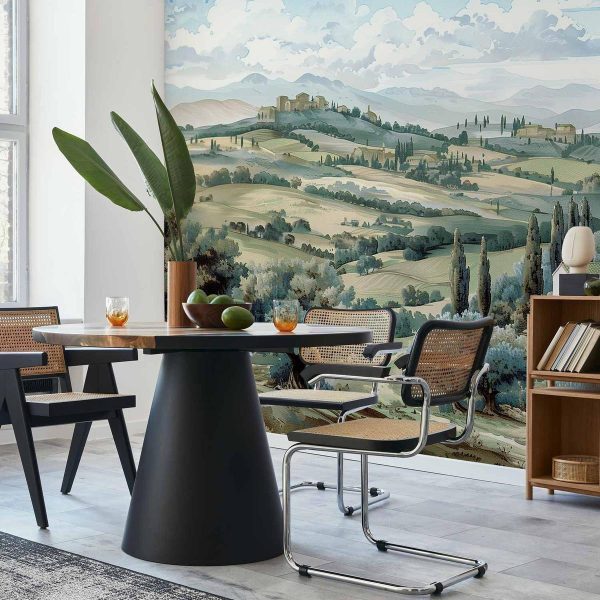 Papier peint - Landscape with Green Fields and Trees Tuscan Sunny View