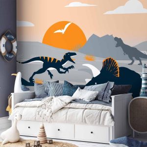 Papier peint - Last dinosaurs with orange - abstract landscape for a room