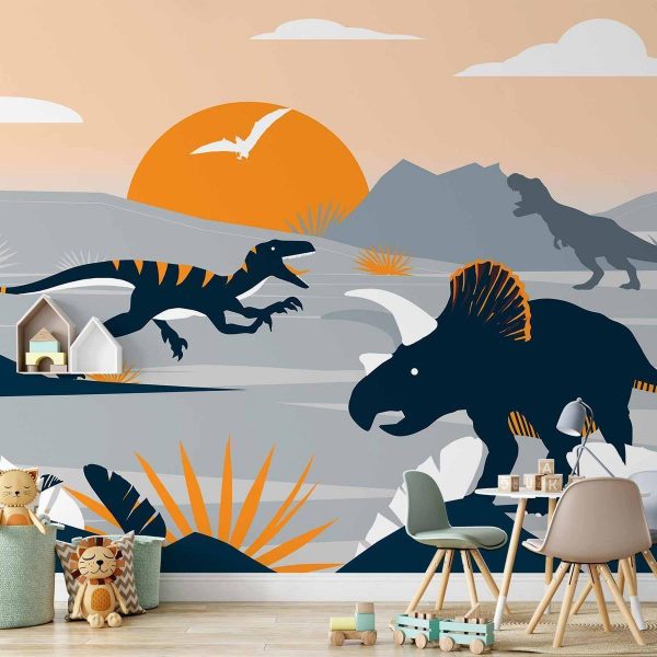 Papier peint - Last dinosaurs with orange - abstract landscape for a room