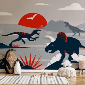 Papier peint - Last dinosaurs with red - abstract landscape for a room