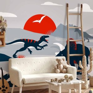 Papier peint - Last dinosaurs with red - abstract landscape for a room