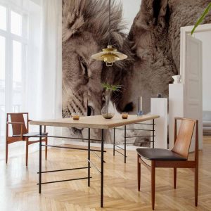 Papier peint - Lion Tenderness (Sepia)