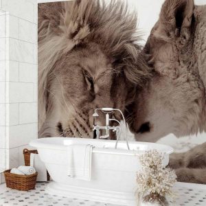 Papier peint - Lion Tenderness (Sepia)