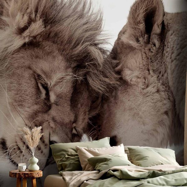 Papier peint - Lion Tenderness (Sepia)
