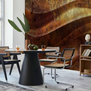 Papier peint - Liquid gold - abstract wavy composition with leaf patterns