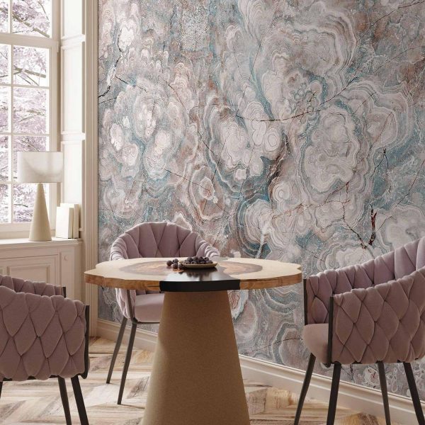 Papier peint - Marble Flowers - Natural Stone Structures in Pastel Colours