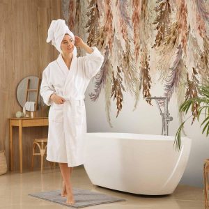 Papier peint - Minimalist boho landscape - dangling leaves in beige colours