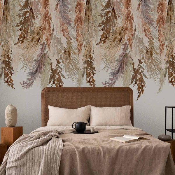 Papier peint - Minimalist boho landscape - dangling leaves in beige colours