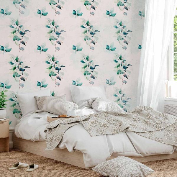 Papier peint - Mint green nature - solid floral pattern with green leaves