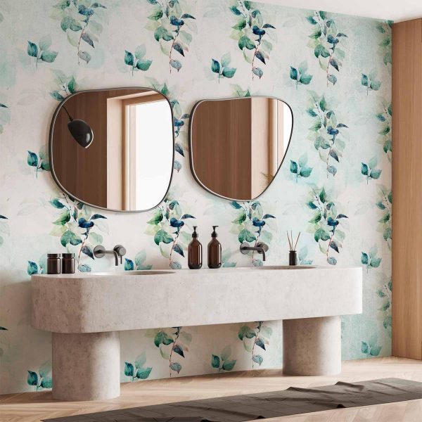 Papier peint - Mint nature - uniform pattern in floral motif with green leaves