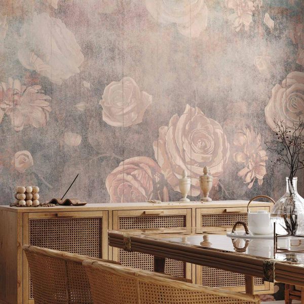 Papier peint - Misty nature - orange flowers on a non-uniformly textured background