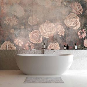 Papier peint - Misty nature - orange flowers on a non-uniformly textured background