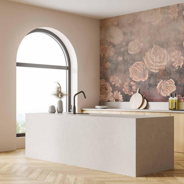 Papier peint - Misty nature - orange flowers on a non-uniformly textured background